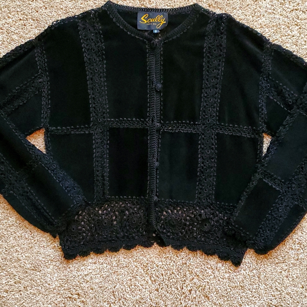 Black Leather Suede With Crochet Seam Bolero, Women